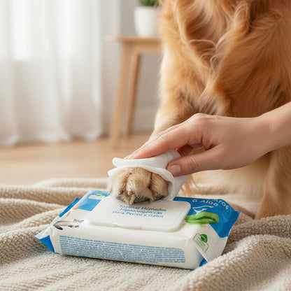 Toallas Humedas Aloe Vera  Mascota Limpieza Perro Gato 50und