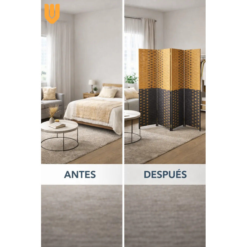 Biombo Separador Oficina Ambientes Divisor 4 Puertas 180 Cm Lisa Biombo Plegable Ratan Liso Uso Interior 4 Paneles Altura 180 Ancho 180 Decoracion Moderna Marron