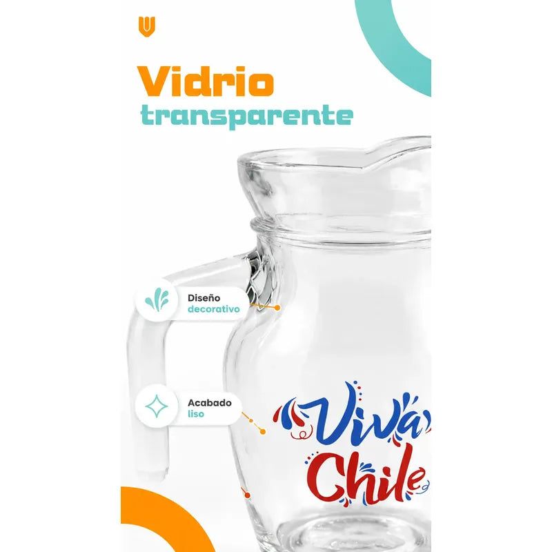 Jarra Vidrio Jugo Agua 400ml Viva Chile Asa Transparente Jarra Vidrio 400ml Viva Chile Asa Pico Vertedor Transparente Bebidas Frías Agua Jugo Té Cocina Mesa Hogar Vitrineon Cl 400ml