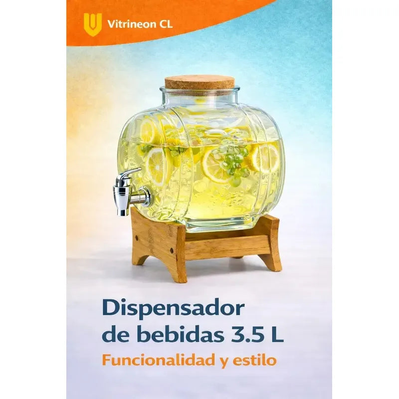 Dispensador Bebida Vidrio 3.5l Base Bambu Grifo Cocina Hogar Servidor 3.5l Jugos Agua Mesa Reuniones Fiesta Terraza Elegante