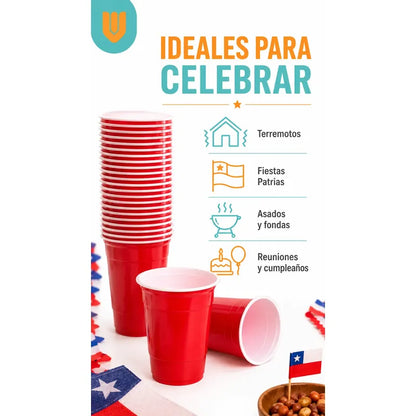 50 Vasos Plasticos Desechables Terremotos Bebidas Fiesta Rojo Bicolor Blanco Vaso Americano Fiestas Patrias Terremoto Fonda Celebración Chilena