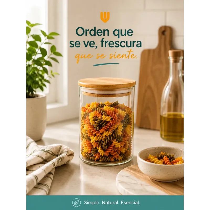 Frasco Hermético Contenedor Vidrio Tapa Bambu Gourmet 200 Ml 3 Unidades