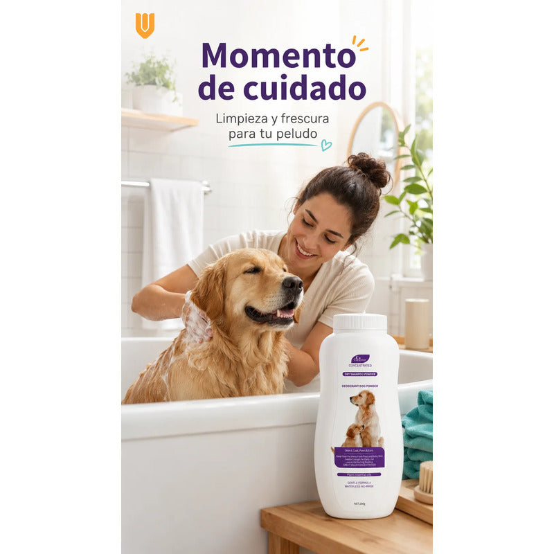 Shampoo Seco Perro Desenredante Anticaida Pelo Polvo Higiene Shampoo Seco Perro Polvo 200 G Baño Seco Desodorizante Desenredante Anticaída Pelo Higiene Limpieza Rápida Pelaje Suave - 200g
