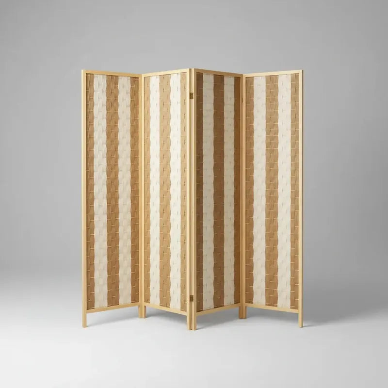 Biombo Separador Oficina Ambientes Divisor 4 Puertas 180 Cm Geométrico Blanco/marron