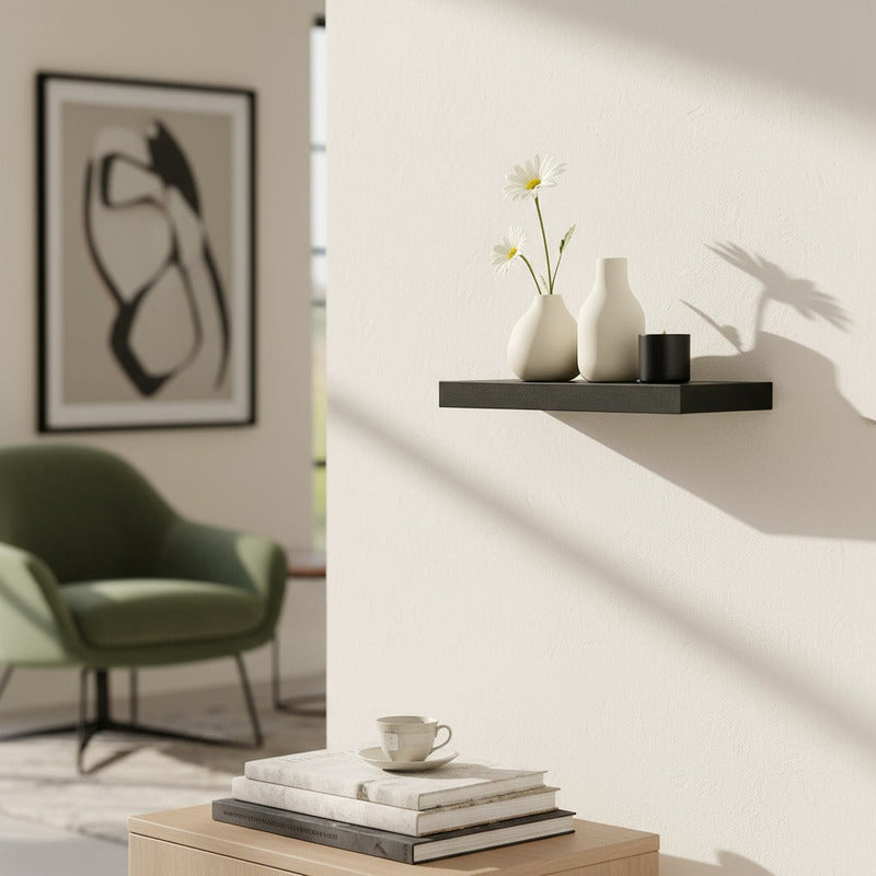 4 Repisa Flotante Dormitorio Baño Estantes Pared Mdf 40x15cm Negro