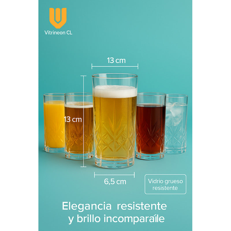 Set 6 Vasos Vidrio Altos Vaso Cristal Tallados Bebidas 380ml