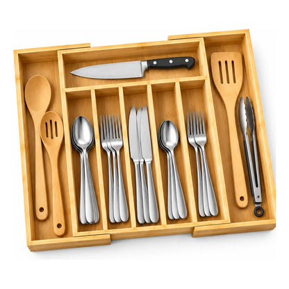 Organizador Cubiertos Cajón Bambú Expandible 8 Compartimento Organizador Cubiertos Bambú Expandible Cajón Cocina Cubertero Bandeja Ajustable Portacubiertos Utensilios Orden Hogar
