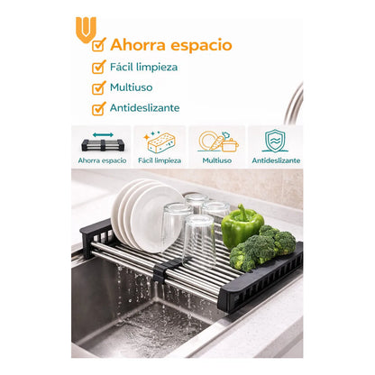 Secaplatos Escurridor Acero Resistente Antioxidable Premium Negro Acero Inoxidable Antioxidante Acabado Premium Resistente Humedad Cocina Fregadero Diseño Moderno Alta Durabilidad