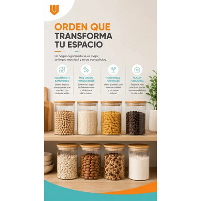 Frasco Vidrio Cocina Hermetico Cilindrico Tapa Bambu 250 Ml 250ml Frasco Vidrio Hermético Tapa Bambú Cilíndrico Cristal Transparente Organizador Cocina Alimentos Gourmet Premium 250 Ml