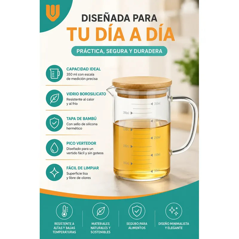 Taza Medidora Vidrio 350ml Transparente Vidrio Repostería Transparente