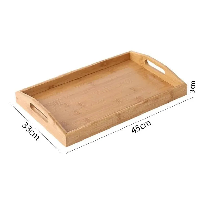 X2 Bandejas De Bambu Bandeja Madera Desayuno Bandeja 45x33cm Bambú