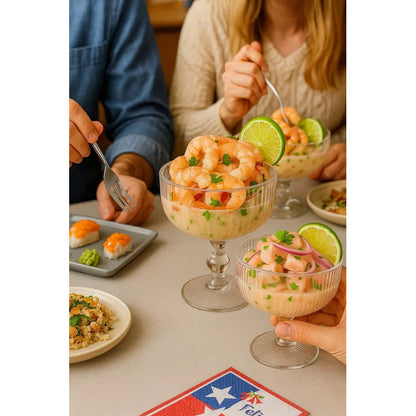 X6 Copas Vidrio Ceviche Coctel Mojito Cristal Fino Base Alta Texturizada Pack 6 Transparente Presentacion Profesional Restaurante Catering Eventos Mariscos Gourmet Postres