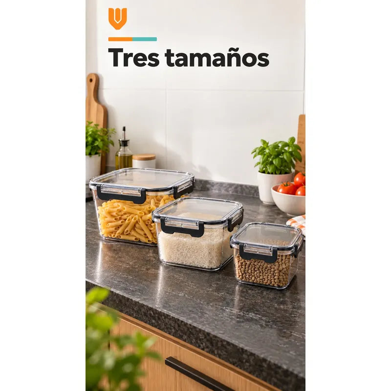 Set 3 Tupers Tapa Hermeticos Taper Contenedores Acrílico Transparente Tupers Rectangulares Potes Acrílico Transparentes Tapas Alimentos Cierres Laterales Cocina Despensa Hogar