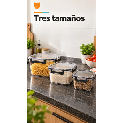 Set 3 Tupers Tapa Hermeticos Taper Contenedores Acrílico Transparente Tupers Rectangulares Potes Acrílico Transparentes Tapas Alimentos Cierres Laterales Cocina Despensa Hogar
