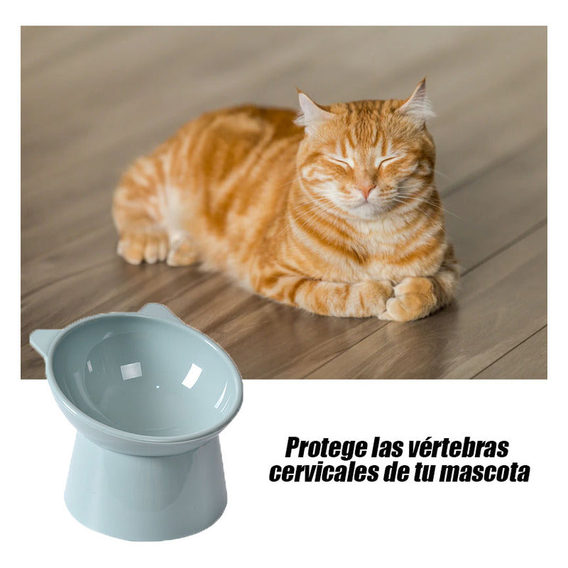 Cuenco Alto Bebedero Comedero Para Perros Gatos Pequeños Color Gato Gris