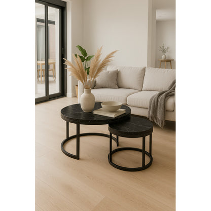 Mesa Centro Redonda Anidada Set 2 Mesas Auxiliares Madera