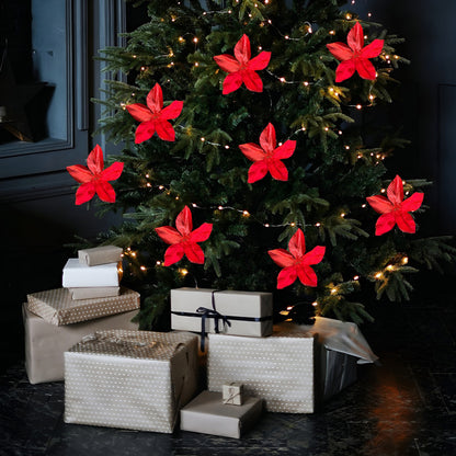 X6 Flores Navideñas Adornos De Navidad Decoración Flor Rojo Rojo Floreado