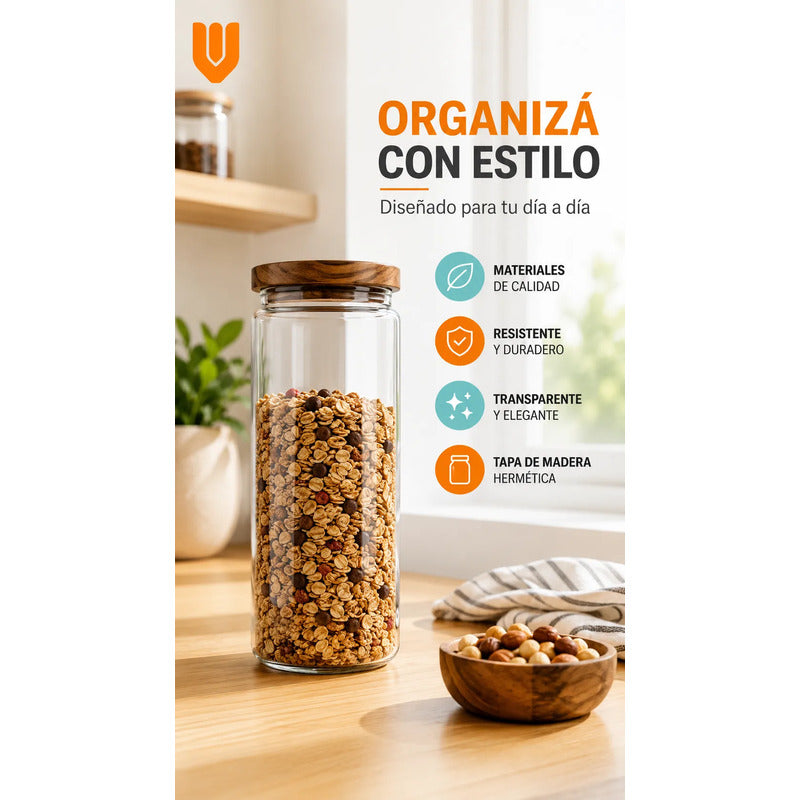 Frasco Vidrio Transparente Hermético Tapa Bambú Cocina Transparente Natural Bambú Cristal Claro Minimalista Cocina Gourmet... Transparente Natural Bambú Cristal Claro Minimalista Cocina Gourmet...
