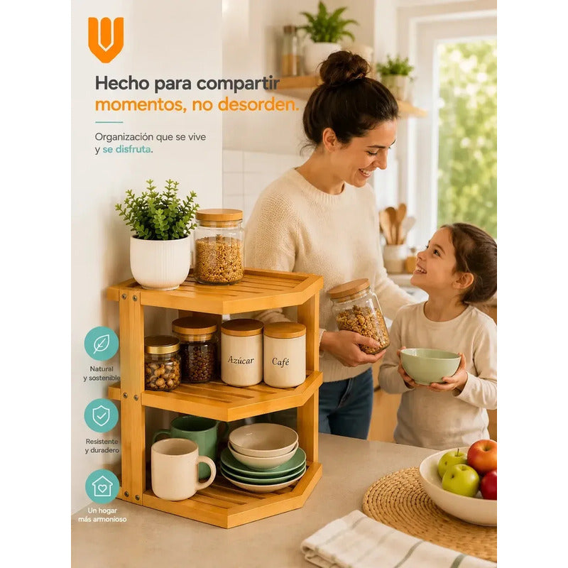 Almacenador 3 Niveñes Cocina Baño Espacios Reducidos Hogar M Marron Claro Bambu Natural Nordico Minimalista Elegante Moderno Cocina Baño Hogar Compacto Premium
