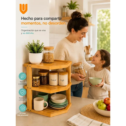 Almacenador 3 Niveñes Cocina Baño Espacios Reducidos Hogar M Marron Claro Bambu Natural Nordico Minimalista Elegante Moderno Cocina Baño Hogar Compacto Premium