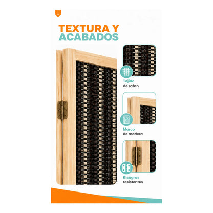 Biombo Separador Ambiente Madera Ratan 4 Paneles 180cm Biombo Ratán Negro Beige 4 Paneles Biombo Ratan Plegable 4 Paneles 180... 180cm