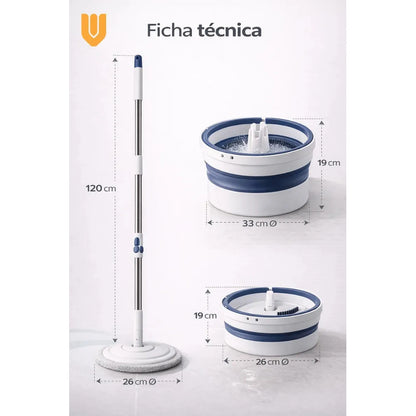 Mopa Vitrineon 360 Balde Plegable Microfibra Limpieza Hogar Blanco Azul Moderno Limpio Minimalista Elegante Hogar Cocina Baño Diseño Nordico Profesional Alta Calidad Resistente Dur