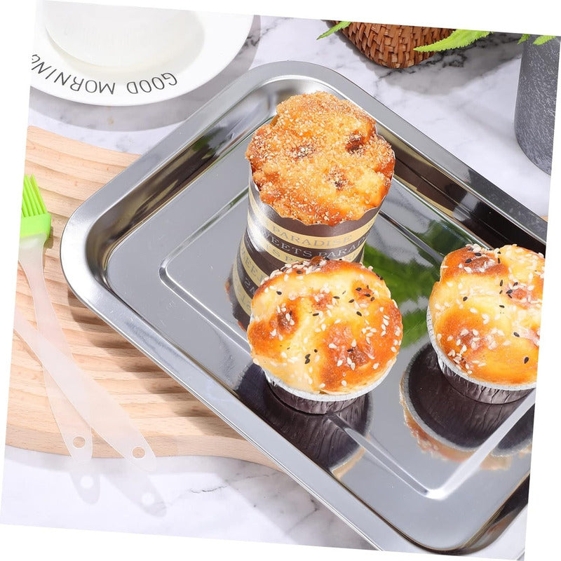 Set X4 Bandeja Para Horno Bandeja Acero Inoxidable Multiuso Gris
