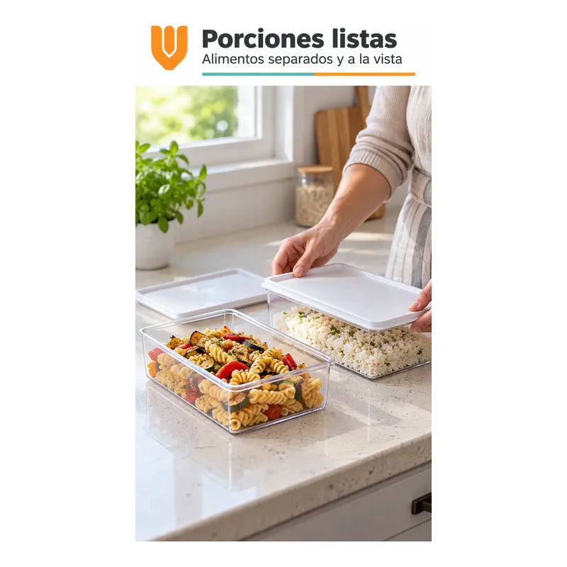 Set 6 Taper Organizadores Hermetico Tapa Conserveros Tupper Transparente Organizadores Alimentos Refrigerador Cocina Despensa Acrílico Transparente Tapas Blancas Rectangulares
