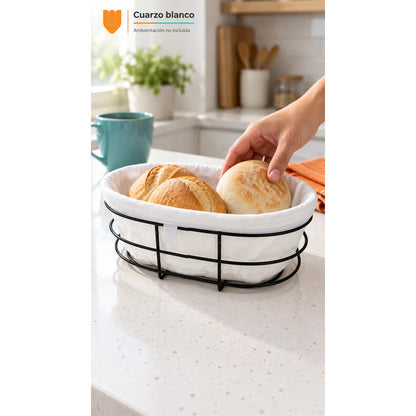 Panera Canasto Tela Ovalada 29cm Base Metal Servir Pan Blanco Panera Ovalada Canasta Pan Tela Metal Negro Borde Plegado Base... 29cm