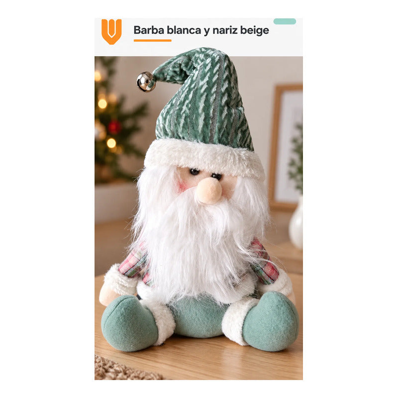 Muñeco Pascuero Navideño 45cm Decorativo Figuras Navidad Blanco Muñeco Pascuero Navideño Muñeco Papá Noel Viejito Pascuero Santa Claus Gorro Barba Blanca Figura Verdes Cascabel 45cm-pascuero