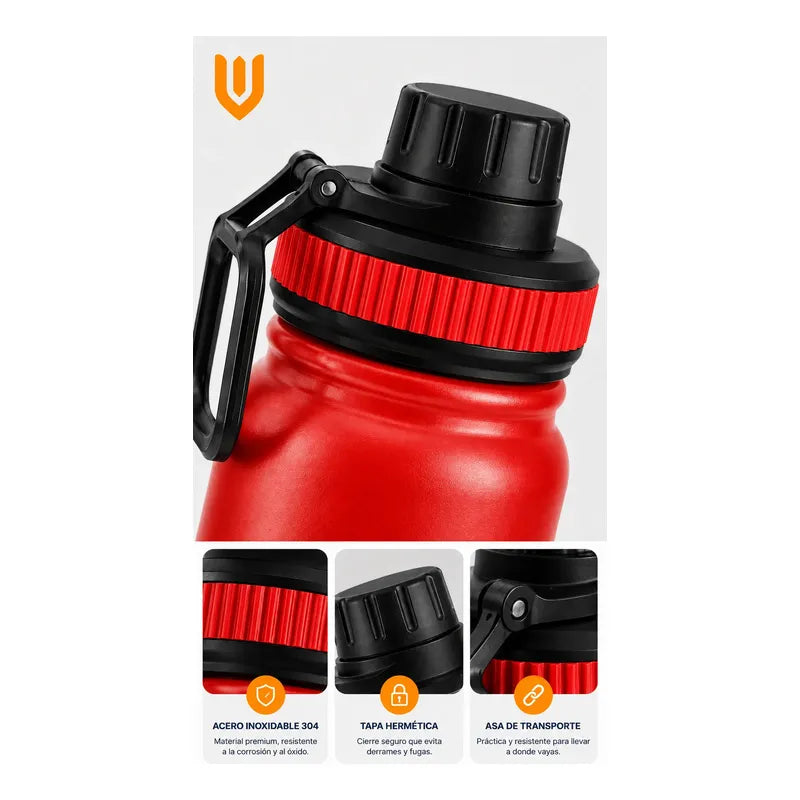 Termo Botella Acero Inoxidable Agua Termica Bebidas Camping Rojo
