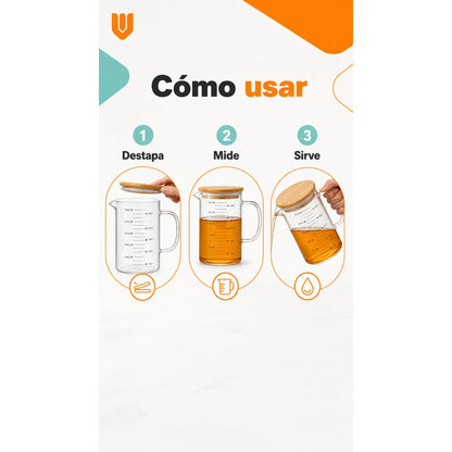 X2 Taza Medidora De Vidrio Jarra Vidrio Con Tapa Medidora Transparente/ 500ml