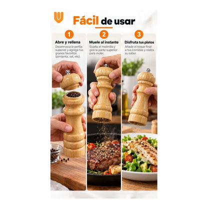 Molinillo Sal Especieros Condimentos Dispensador Pimentero 2 Marron Claro Natural Tono Bambu Beige Madera Clara Veta Visible Acabado Natural Cocina Mesa Hogar Vitrineon Cl Diario