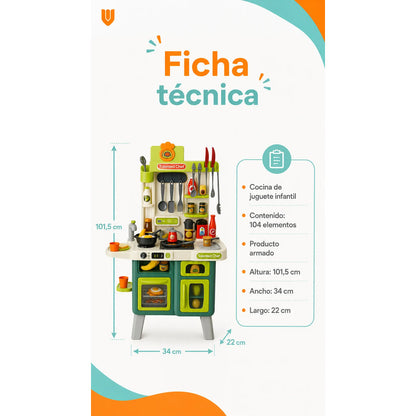 Cocina Infantil Juego Niños Juguete Set Cocina 104 Piezas Cocina Juguete Infantil 104 Piezas Juego Rol Chef Horno Grande Fregadero Ollas Utensilios Alimentos Educativa Multicolor Mediano