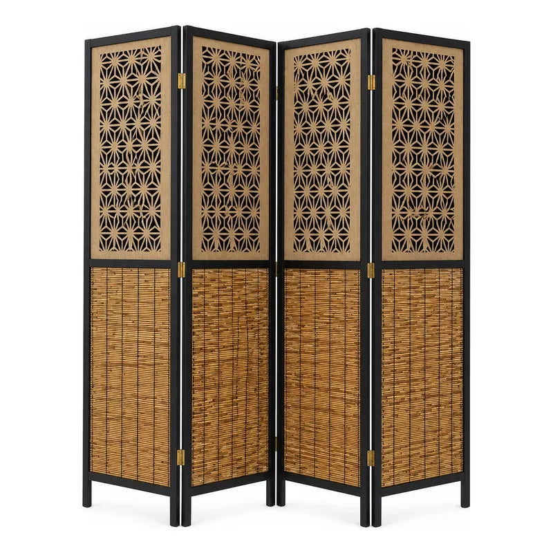 Biombo Separador 4 Puertas Oficina Divisor Ambientes 180 Cm Biombo Decorativo Separador Ambientes Moderno Plegable 4 Paneles Bambú Natural Living Dormitorio Oficina Marrón Negro Beige Bambú...