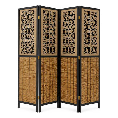 Biombo Separador 4 Puertas Oficina Divisor Ambientes 180 Cm Biombo Decorativo Separador Ambientes Moderno Plegable 4 Paneles Bambú Natural Living Dormitorio Oficina Marrón Negro Beige Bambú...