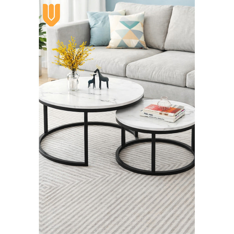 Mesa Centro Redonda Anidada Set 2 Mesas Auxiliares Madera