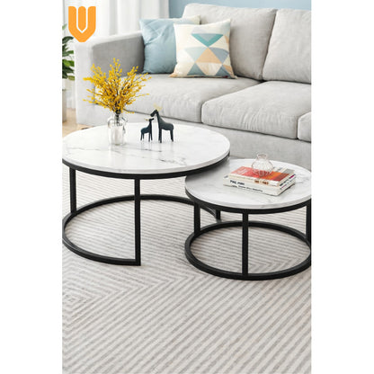 Mesa Centro Redonda Anidada Set 2 Mesas Auxiliares Madera