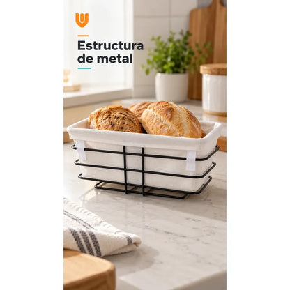 Panera Canasto Tela Rectangular 24cm Base Metal Servir Pan Anera Rectangular Canasto Pan Tela Blanca Metal Negro Cesto Abierto... 24cm