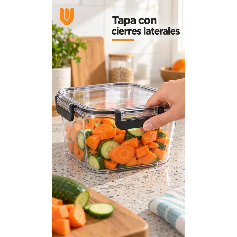 Set 3 Tupers Tapa Hermeticos Taper Contenedores Acrílico Transparente Tupers Rectangulares Potes Acrílico Transparentes Tapas Alimentos Cierres Laterales Cocina Despensa Hogar