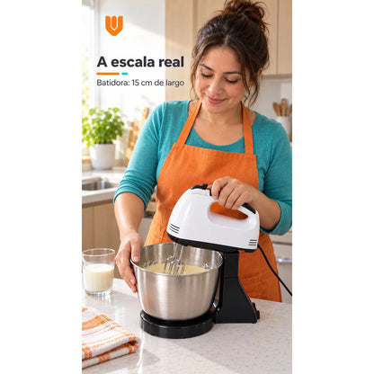 Batidora Electrica 7 Velocidades Base Tazon Pedestal Blanco Batidora Eléctrica Mano Base Tazón Mezcladora Repostería 350 W 7 Velocidades Batidores Ganchos Postres Cremas 50 Y 60 Hz