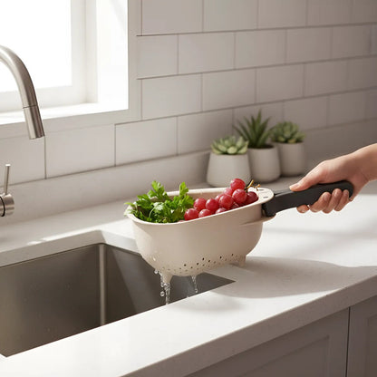 Colador Escurridor Frutas Asas Plegables Cocina Compacto Blanco Cocina Moderno Minimalista Elegante Diseño Compacto Visual Limpio Armonico Resistente Duradero Uso Diario Hogar Premium