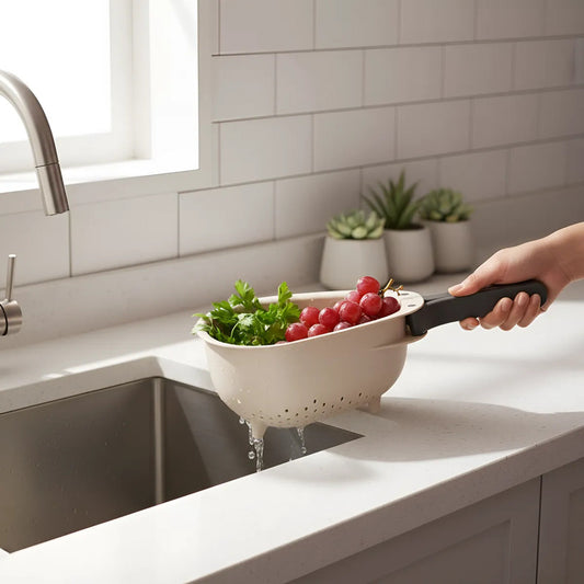 Colador Escurridor Frutas Asas Plegables Cocina Compacto Blanco Cocina Minimalista Moderno Colador Escurridor Compacto Plastico Resistente Diseño Limpio Estetica Cocina Hogar
