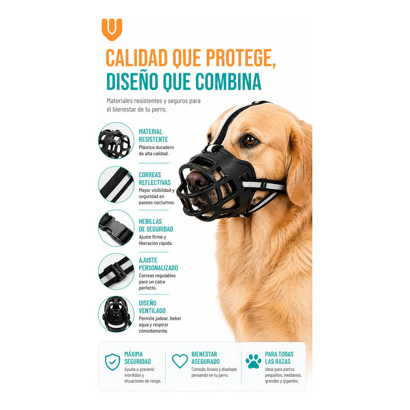 Bozal Perro Grande Caucho Ajustable Canasta Seguridad Firme Negro Mediano