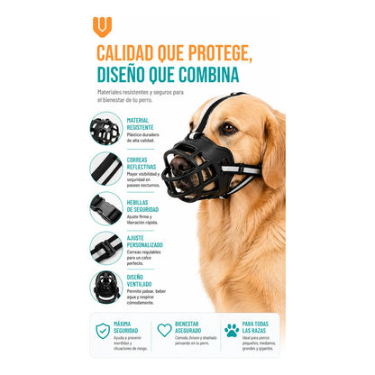 Bozal Perro Grande Caucho Ajustable Canasta Seguridad Firme Negro Mediano