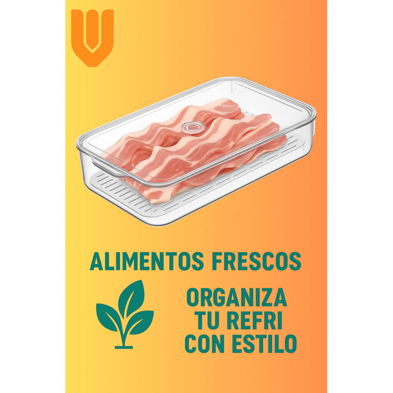 2 Organizadores Acrílicos Refrigerador Herméticos Alimentos Transparente