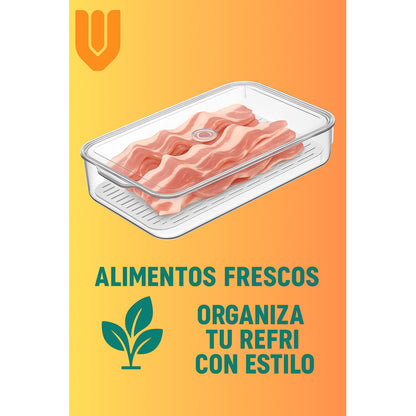 2 Organizadores Acrílicos Refrigerador Herméticos Alimentos Transparente