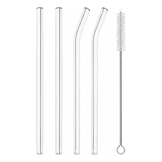 Set 4 Bombillas Vidrio Mate Bebidas Reutilizable + Cepillo Color Transparente Cristal Claro Minimalista Elegante Cocina Mate Terere Bebidas Frias Reutilizable Premium