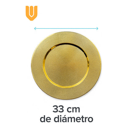 6 Platos Base Dorados 33 Cm Plástico Navidad Vitrineon Cl