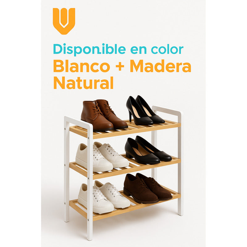 Hogar Orden Natural Estante Bambu 3 Niveles Zapatos Elegante